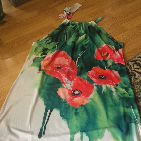 Vibrant Summer Dress, fits like 16/18, Labeled 3X Poliana Plus, Stretchy Knit - Picture 9 of 10